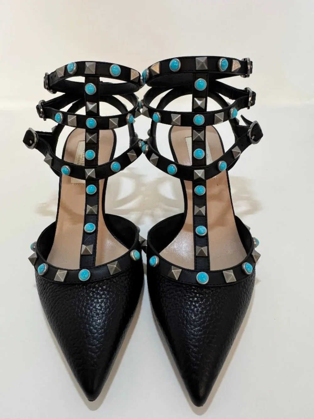 Valentino Garavani Rockstud Rolling Noir Turquoise Leather Pumps IT 36 US 6
